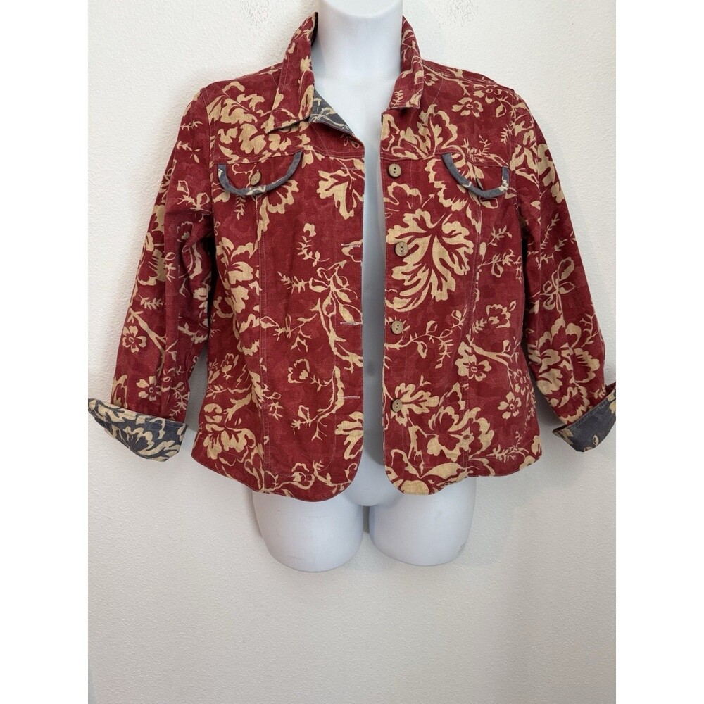 Vintage Coldwater Creek Jacket Red floral cottagecore lightweight PXL Boho EUC